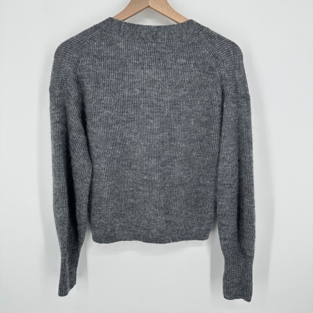 Quince Cardigan Medium Charcoal Baby Alpaca Wool Cropped Ribbed V-Neck Knit - Picture 6 of 7